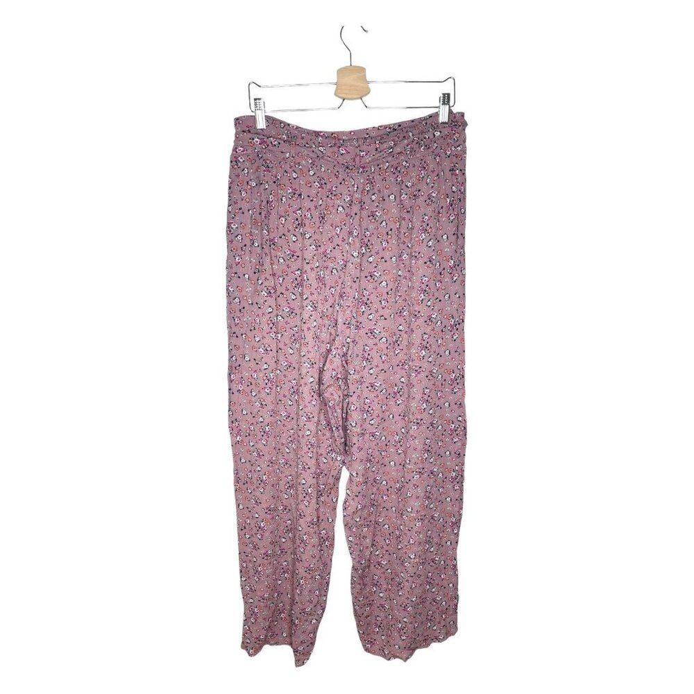 Wide Leg High Waist Floral Pan Mauve Multi Flat Front Elastic Pockets Size XL - Picture 5 of 9